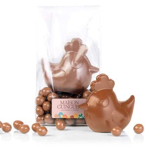 Poule Lilou en chocolat au lait et ses perles de céréales chocolat au lait caramel